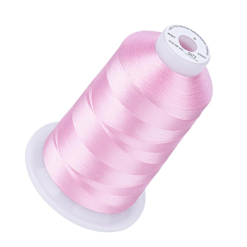 Simthread 5500Yds Embroidery Thread, 5000M High-Yardage 40WT 100% Polyester Thread - 170+ Vivid Colors, High-Speed Rated - Compatible with Brother, Singer, Janome & More - Light Rose Pink S073 - Image 1